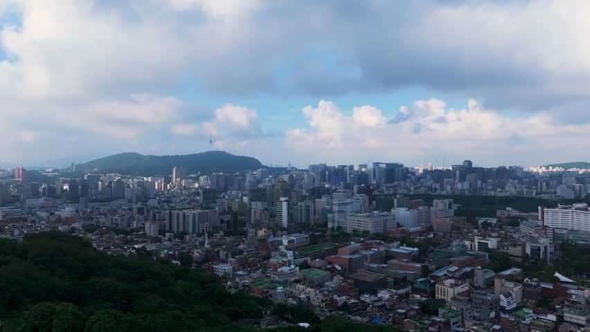 Aerial view of Seoul and the cityscape from Namsan Tower, Naksan Park, Dongdaemun
