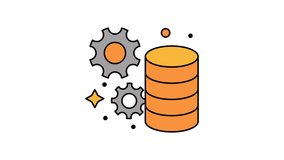 Animated data processing concept with orange disks and gears symbolizing a database for efficient information handling. Suitable for technology presentations and educational materials. - Powered by Shutterstock - Get 15% off with code: PIKWIZARD15