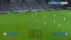 Soccer Video Game Playback Interface Displaying Player Movements, Team Formations and Fast-Paced Ball Control in a 3D Gameplay Environment. Red User Scoring a Goal in the End of a Gameplay Mock Up - Powered by Shutterstock - Get 15% off with code: PIKWIZARD15