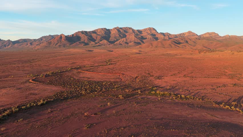 Aerial drone view of Flinders Ranges red outback landscape in South Australia