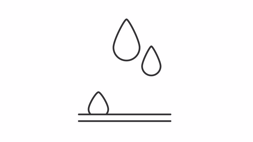 Water repellent line animation. Waterproof surface animated icon. Falling waterdrops, hydrophobic. Rainproof, weatherproof. Outline element on white background. HD video with alpha channel