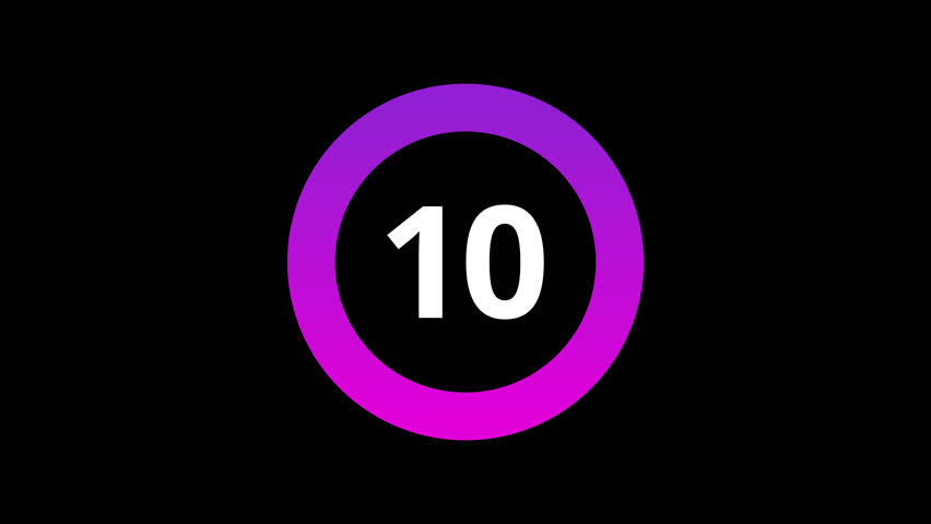 Countdown animation in 4K. Digital clock counting 10 seconds inside a glossy purple and pink circle. Modern timer design for events, promotions, or emergency alert visuals.
