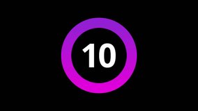 Countdown animation in 4K. Digital clock counting 10 seconds inside a glossy purple and pink circle. Modern timer design for events, promotions, or emergency alert visuals. - Powered by Shutterstock - Get 15% off with code: PIKWIZARD15