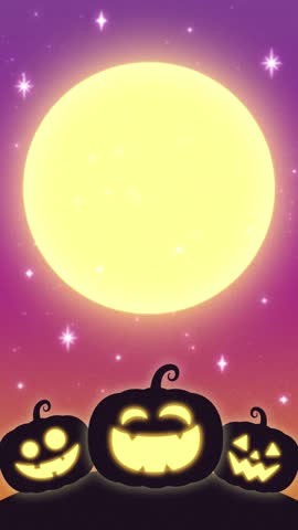 cute halloween night background with pumpkins, moon and stars in the sky animation
