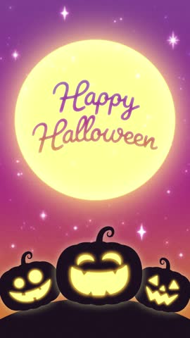 cute halloween night background with pumpkins, moon and stars in the sky animation