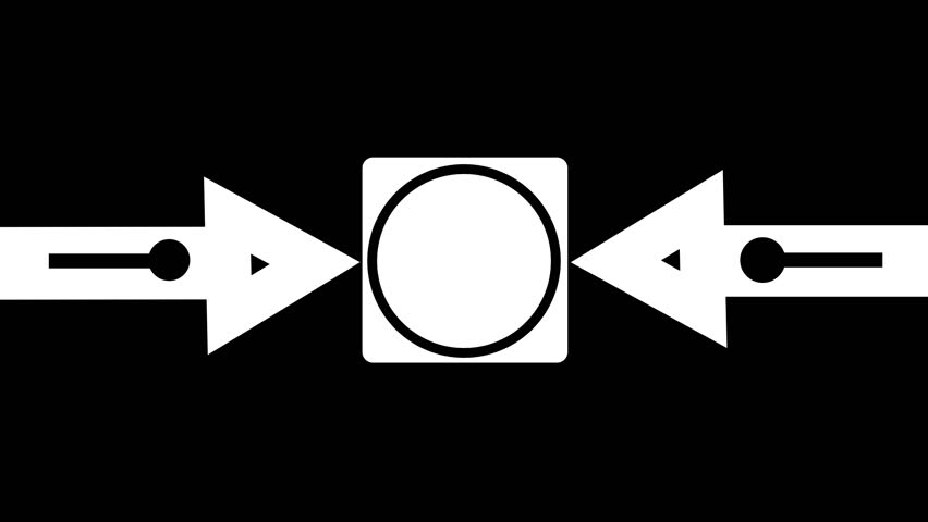 Glowing Bold Black Circle Contains A Large Exclamatory symbol In The Center. From The Circle, Two Black Arrows Extend Outward In The Two Cardinal Directions, Creating A Simple