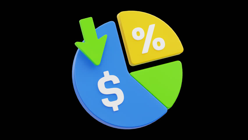 3D Profit Margin Pie Chart with Decrease Arrow Animation
