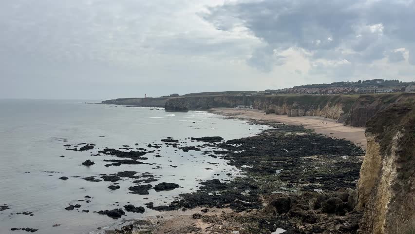 Dramatic South Shields Coastal Cliffs Overlooking the North Sea with Waves Crashing on Rocks