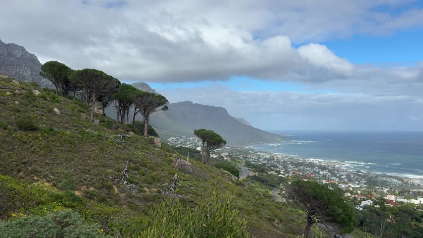 Views from Table Mountain towards the 12 Apostles Mountains a in Cape Town, South Africa.