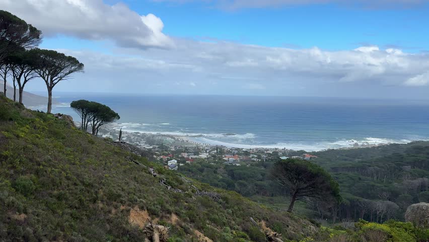 View from Table Mountain towards the Camps Bay Area and Lions Head in Cape Town, South Africa.
