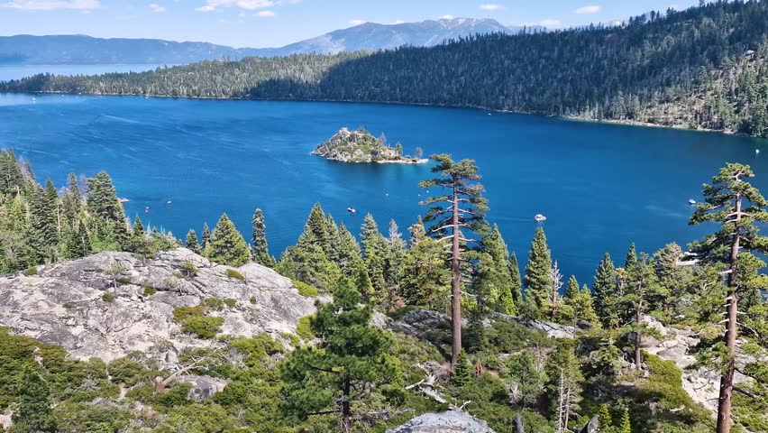 Emerald Bay and Fannette Island on Lake Tahoe California USA, Lookout Point of View