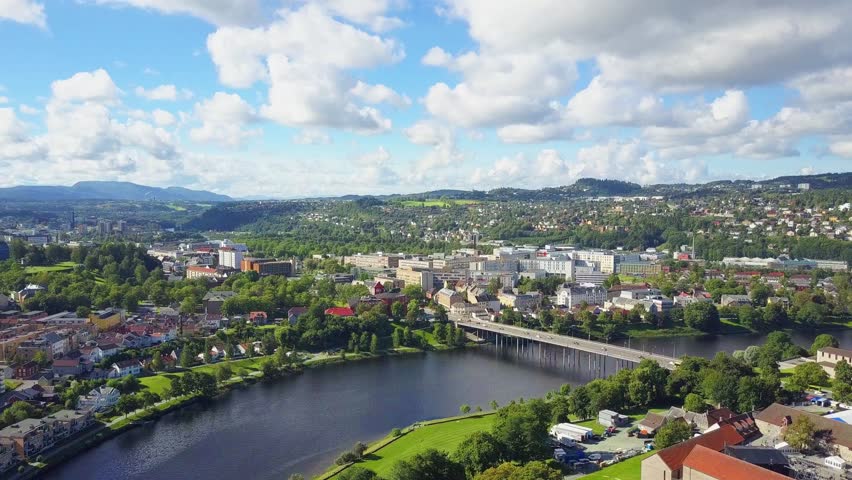 Trondheim city aerial panoramic view. Trondheim is the third most populous municipality in Norway.