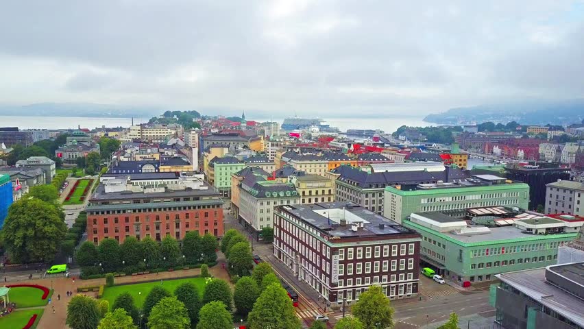 Bergen city aerial panoramic view in Norway