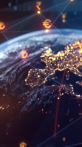 Global Financial Network Animation - Currency Exchange, Digital Money Transfer, Earth Fintech Data Visualization, Blockchain Economy, Globalization, Investment, Crypto, Banking, World Trade