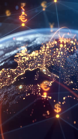 Global Financial Network Animation - Currency Exchange, Digital Money Transfer, Earth Fintech Data Visualization, Blockchain Economy, Globalization, Investment, Crypto, Banking, World Trade
