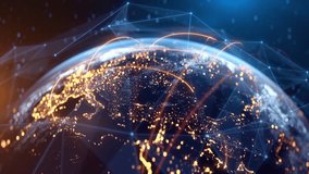 Global Connection Lines. Network Data Transfer Over Earth. Futuristic AI Technology, 5G, Satellite Communication, Internet Connectivity, Big Data, Digital World Background Animation. Crypto Exchange - Powered by Shutterstock - Get 15% off with code: PIKWIZARD15
