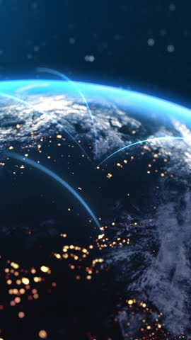 Global Connection Lines. Network Data Transfer Over Earth. Futuristic AI Technology, 5G, Satellite Communication, Internet Connectivity, Big Data, Digital World Background Animation. Crypto Exchange
