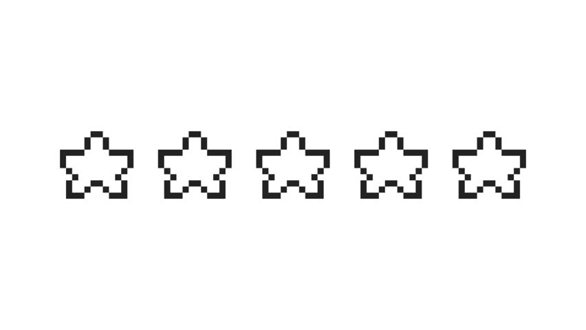 Star Rating System from 0 to 5 Stars Filling and Emptying. Animated Review, Feedback, and Quality Concept Retro 8-Bit Pixel Art Looping Video