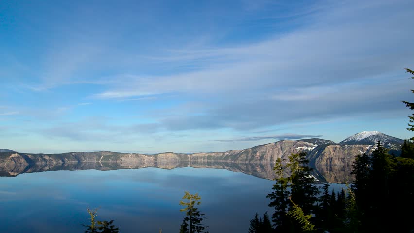 Crater lake national park in Oregon. Beautiful sunset and reflection on the water