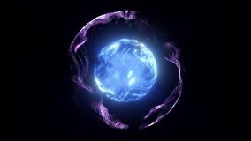 Bright core of glowing blue energy orb encased in a dark void with ethereal purple liquid strands swirling around - Powered by Shutterstock - Get 15% off with code: PIKWIZARD15