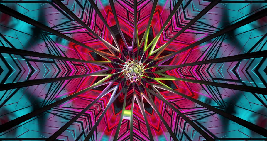 Intricate shapes and vibrant colors form a mesmerizing pattern, creating a captivating visual experience that loops seamlessly. The dynamic movement enhances the abstract aesthetic.