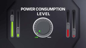 Animation of Power Consumption level on a circular gauge moving from low to high and back. Can be used to show increase or decrease. Perfect for energy, eco, or industrial content. - Powered by Shutterstock - Get 15% off with code: PIKWIZARD15