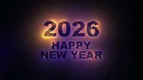 Animated Happy New Year 2026 glowing text message revealing, wish merry christmas, holiday celebration, festive greeting postcard with sparkles, bright light, copy space - Powered by Shutterstock - Get 15% off with code: PIKWIZARD15