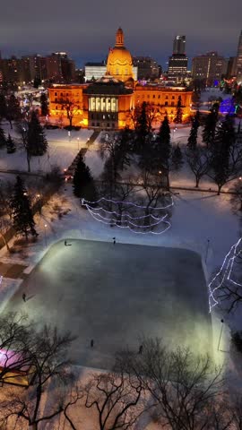 Alberta Legislature building covered in snow during Christmas break. Edmonton