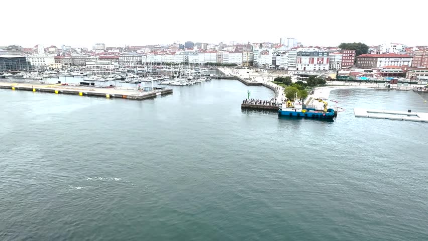 Port of a Coruna Galicia Spain from a cruise ship leaving the port.