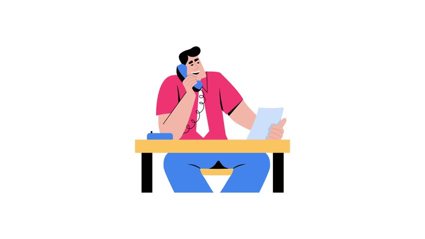 Flat style animated illustration depicting a character in a call interview