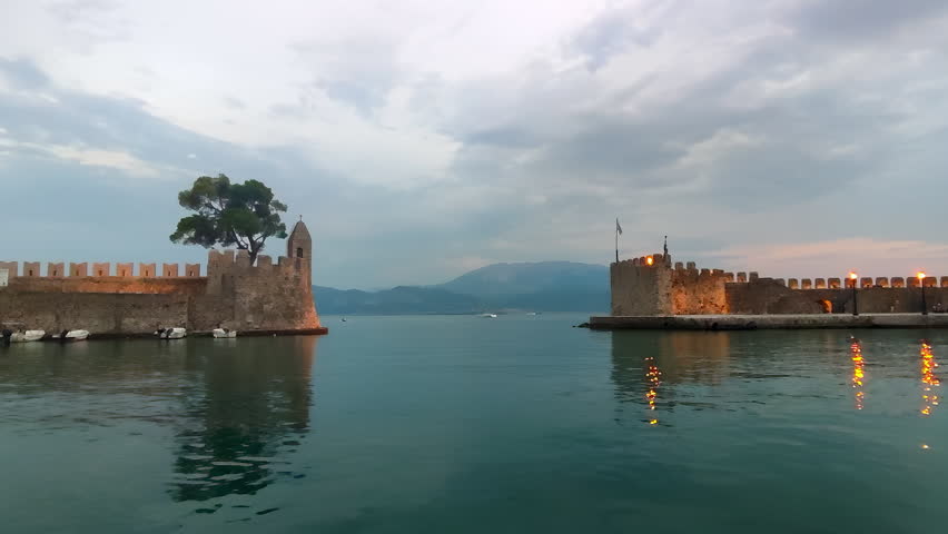 Nafpaktos graphic port in Greece. A beautiful touristic destination.