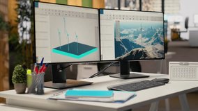 Wind turbine CAD design software used for sustainable energy research in engineering office. Software interface on PC with digital modeling of wind energy generator infrastructure - Powered by Shutterstock - Get 15% off with code: PIKWIZARD15