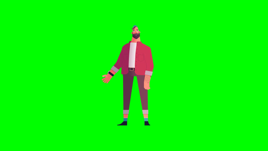 3D green screen animation of a hipster male character talking, perfect for presentations, marketing, explainer videos, and versatile digital content needs.