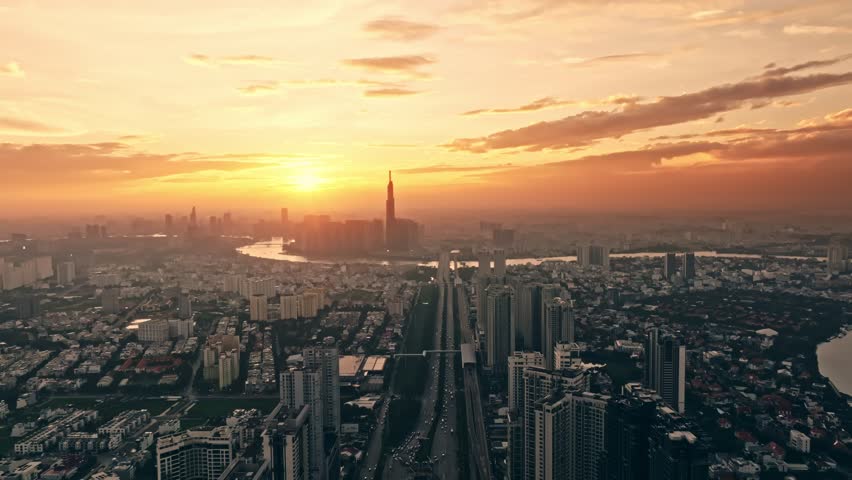 Panoramic view of Saigon, Vietnam from above at Ho Chi Minh City