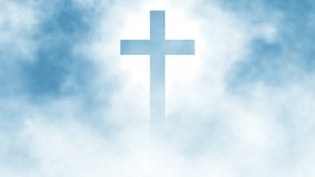 Luminous cross in soft blue sky, divine rays of light, heavenly peace, spiritual inspiration - Powered by Shutterstock - Get 15% off with code: PIKWIZARD15