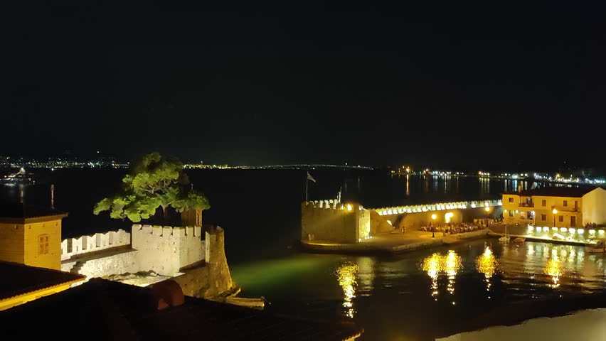Night hour at the port of Nafpaktos in Greece. View from the top.
AC