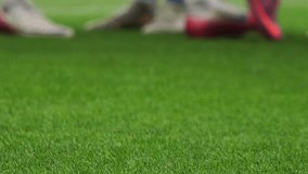 Football players training on field, soccer team practicing on pitch, athletes warming up before match, players doing drills on grass, professional football training session, soccer players exercising  - Powered by Shutterstock - Get 15% off with code: PIKWIZARD15