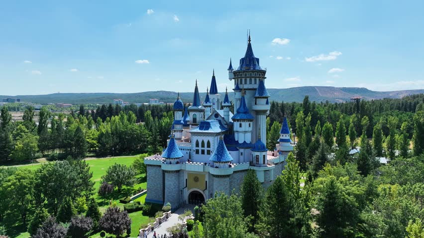 Eskisehir Fairytale Castle - 4k drone footage of the fairytale castle and Sazova park in Eskişehir, Türkiye