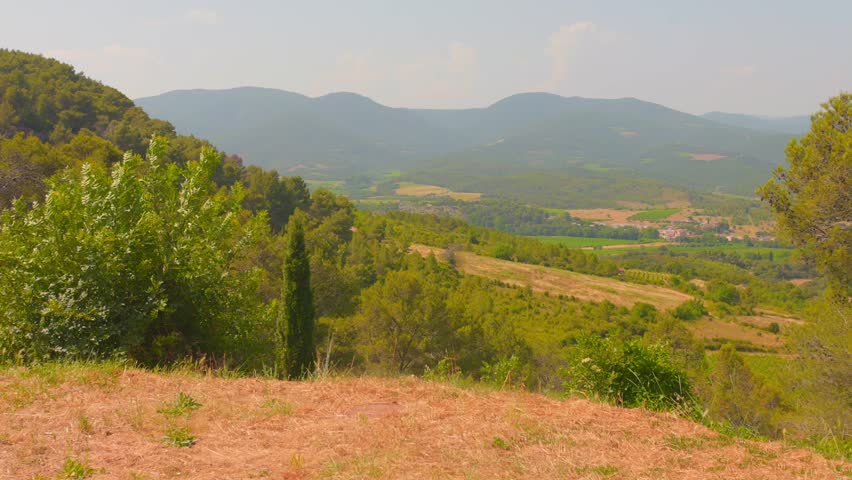 Sunny landscape in Haut-Languedoc Park, France, nature and tranquility