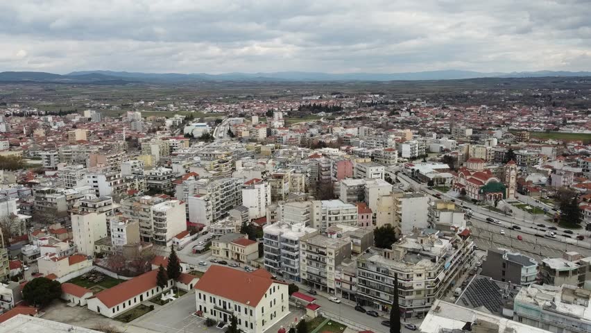Greece Komotini city square aerial shot