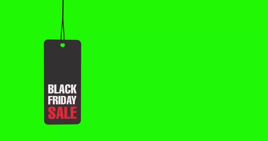 4k Resolution Video: Retail And Promotion Concept. Black Friday Sale Tag Hanging On Rope and Moving on Green Screen Background With Alpha Matte