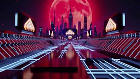Cyberpunk City Highway Under Red Moon Loop. 3D Illustration - Powered by Shutterstock - Get 15% off with code: PIKWIZARD15