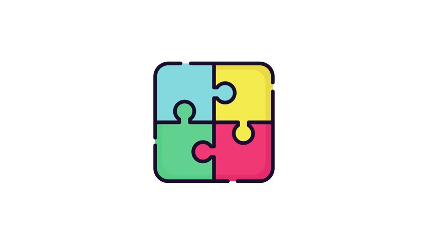 puzzle color line animated icon isolated on white background