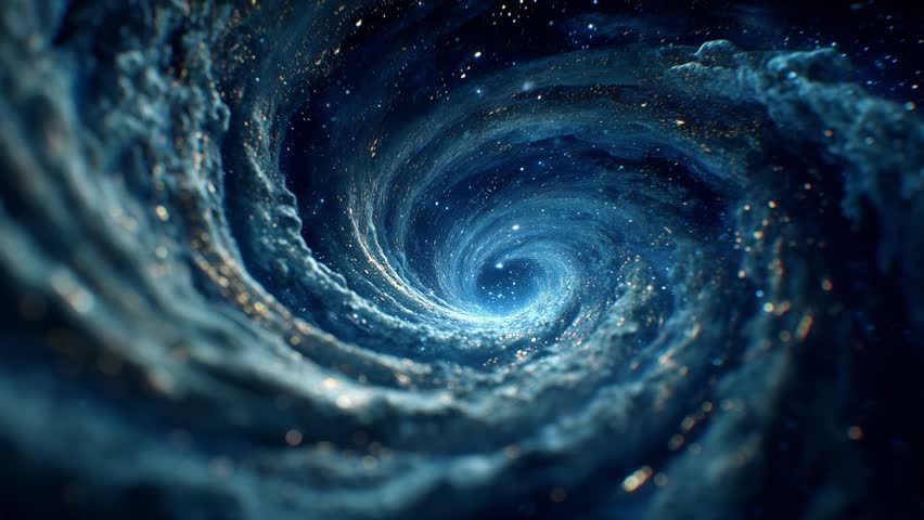 Wormhole showing space time travel through galaxy with clock