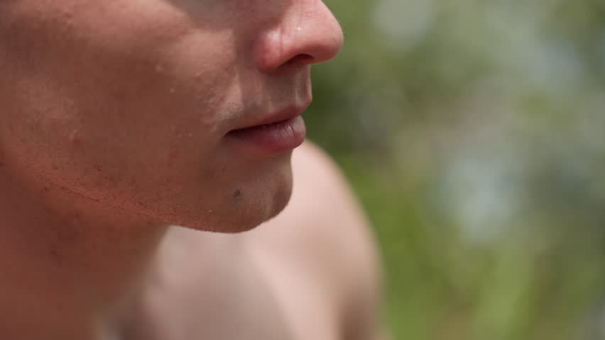 Extreme close-up of young soldier