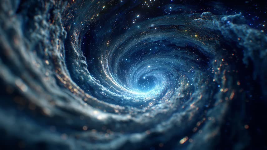 Cosmic vortex spinning through the universe, creating a mesmerizing spectacle