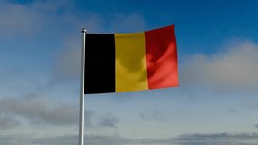 Belgium flag flowing under heavy wind and rippled blue sky and cloud day sunlight movement motion for country nation state. - Powered by Shutterstock - Get 15% off with code: PIKWIZARD15