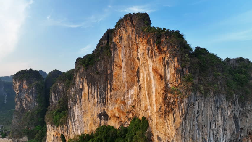 Aerial view of Railay beach with mountains in Krabi, Thailand.