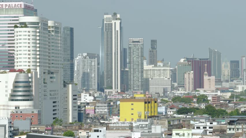 Bangkok , Thailand - 08 28 2025: A Panoramic View of Downtown Bangkok Skyline of Skyscrapers