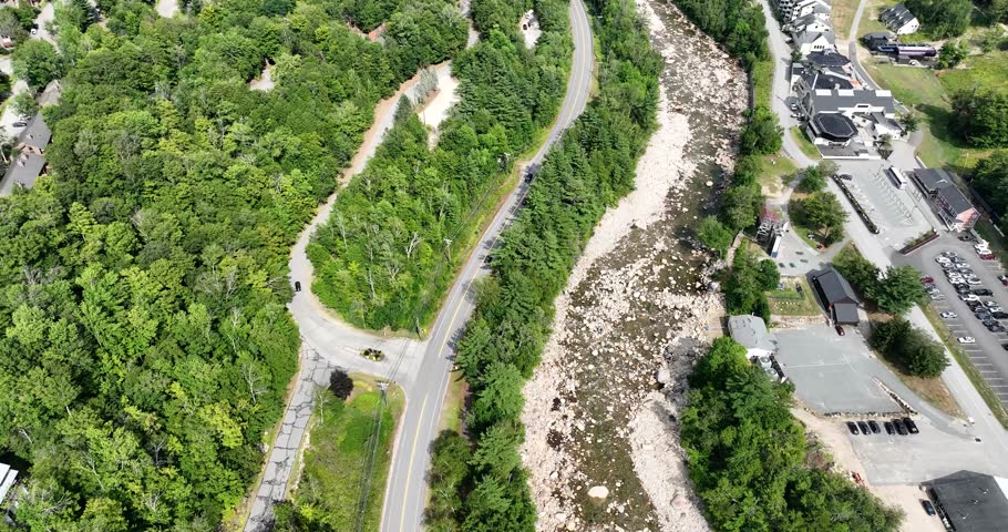 Drone view over Kancamagus highway in New Hampshire during summer